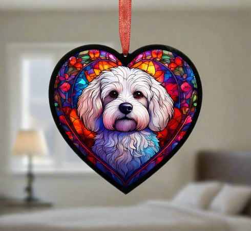 Bichon Frise Stained Glass Effect Heart Suncatcher